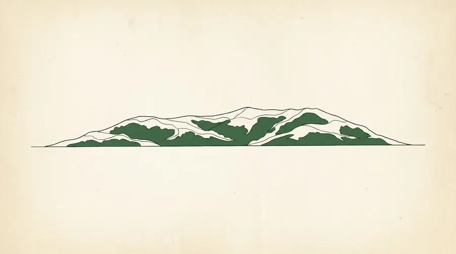Abstract, stylized silhouette of rolling Upstate South Carolina foothills against a plain parchment background, no landmark named